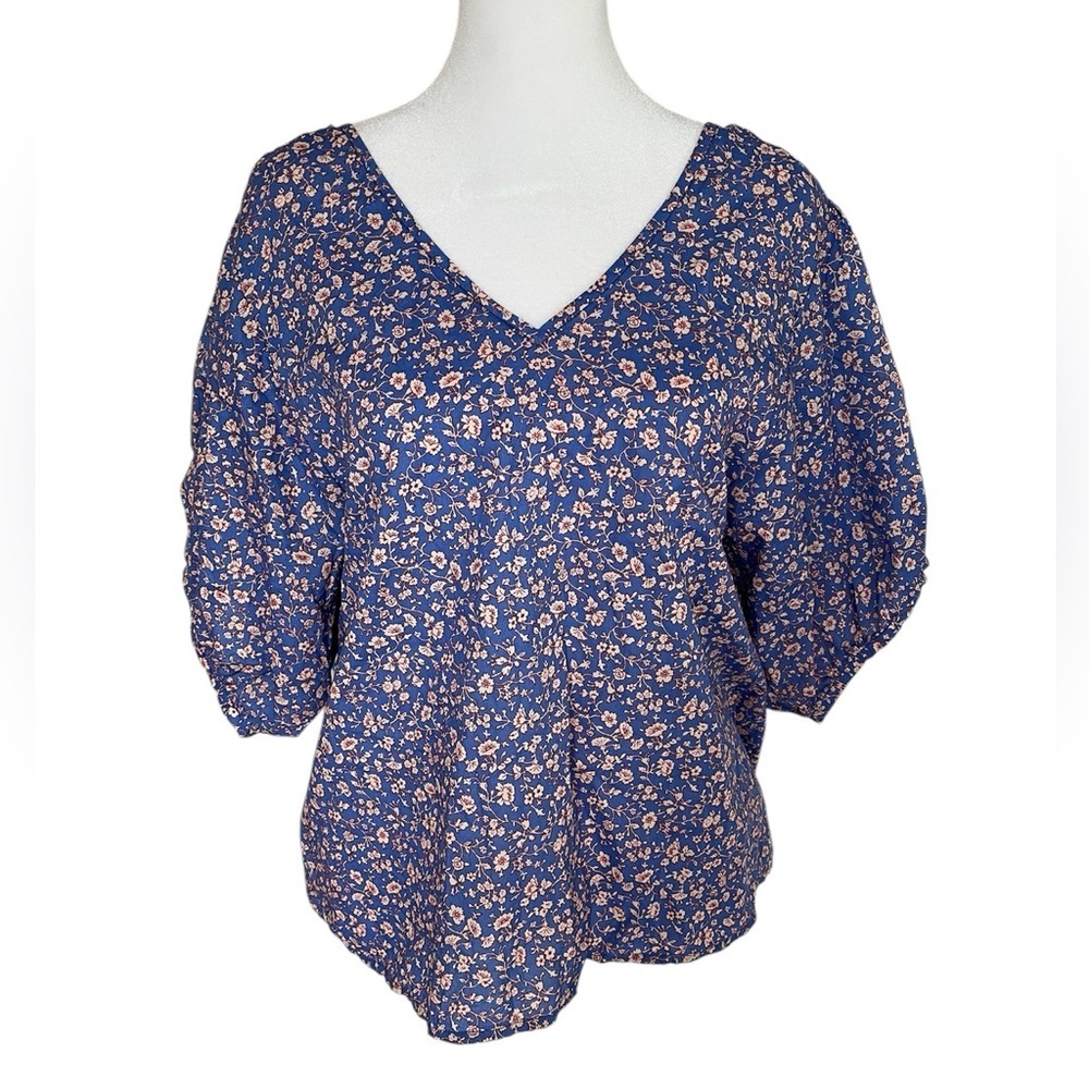 Madewell V-Neck Puff-Sleeve Top in Summer Vines - Size Large